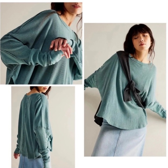 Free People Microphone Drop Thermal in Silver Pine - Picture 6 of 6